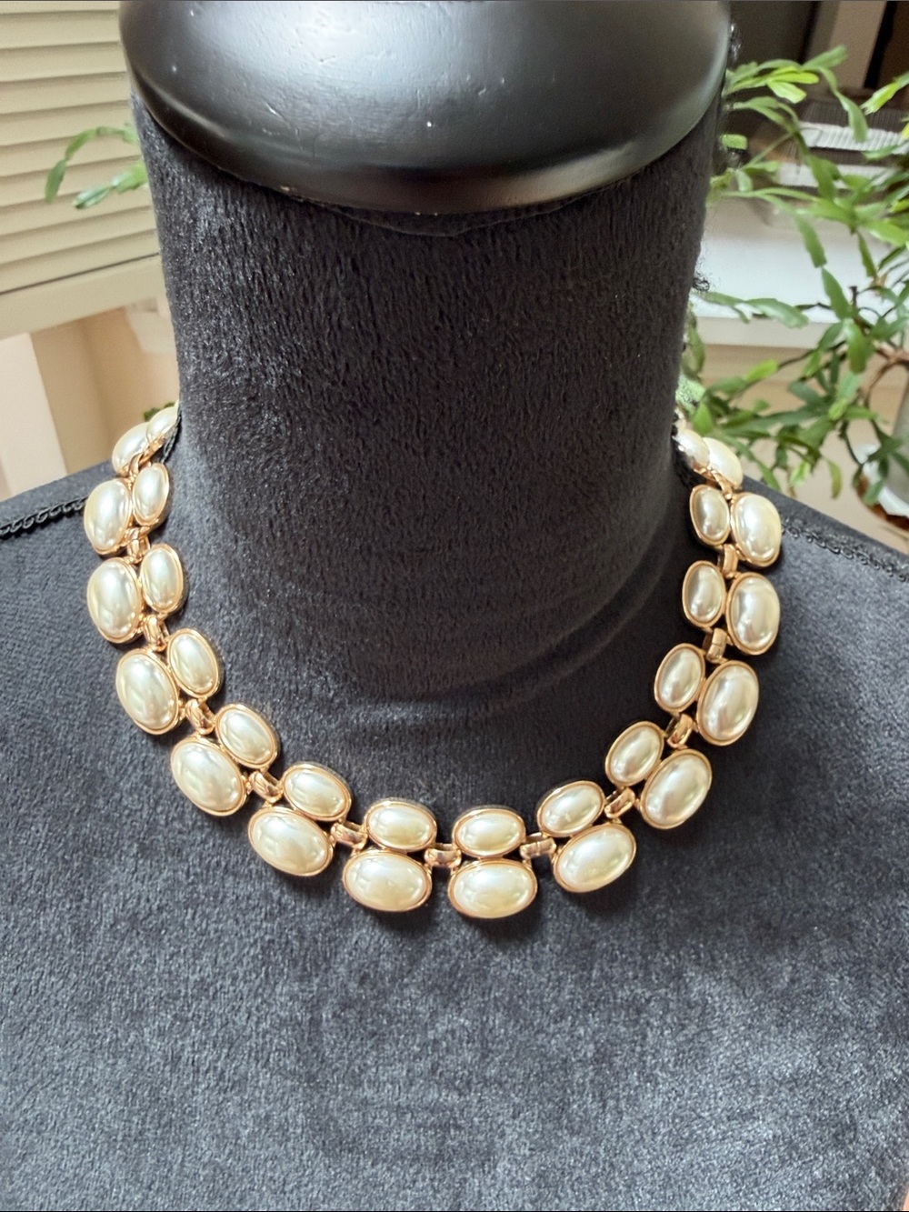 Gold and Faux Pearl Double Row Necklace